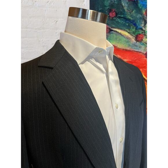 Vintage Steeplechase 42L 34x31 Dark Blue Stripe Flannel Finish Unstructured Suit - Picture 3 of 16
